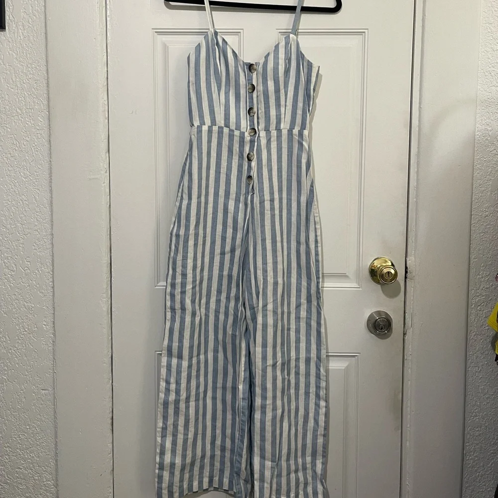 Reformation‎ Torta Striped Linen Jumpsuit Size 0